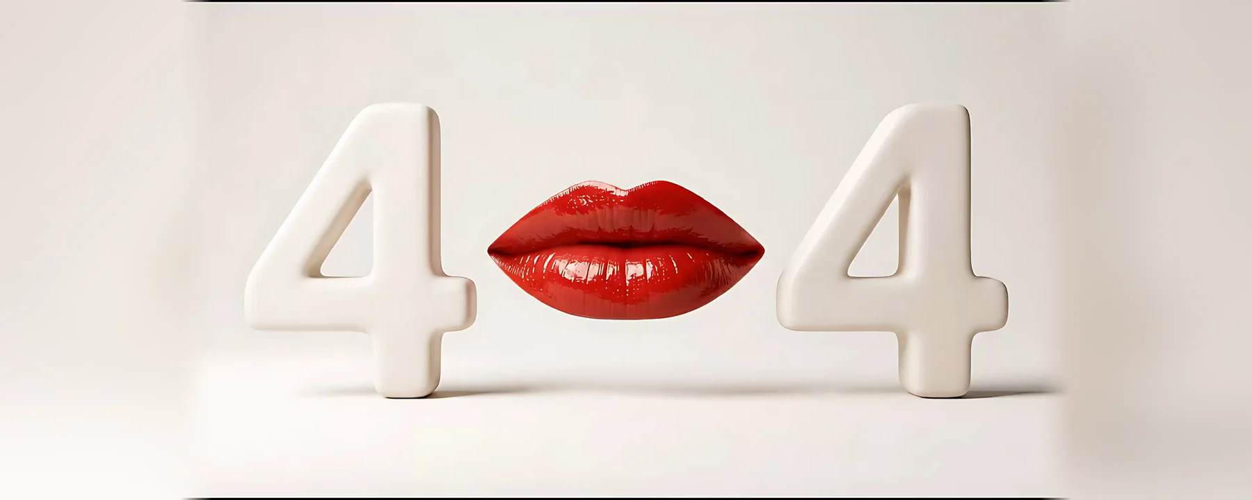 O numero 404 em ceramica creme, com um par de labios vermelhos brilhantes no lugar do zero.